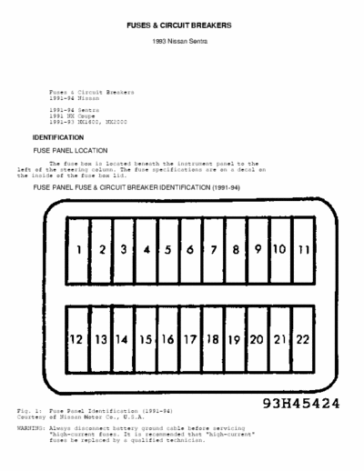 Nissan 90 ~93 Nissan B13,B14, CD17 Fuses and circuit brakers